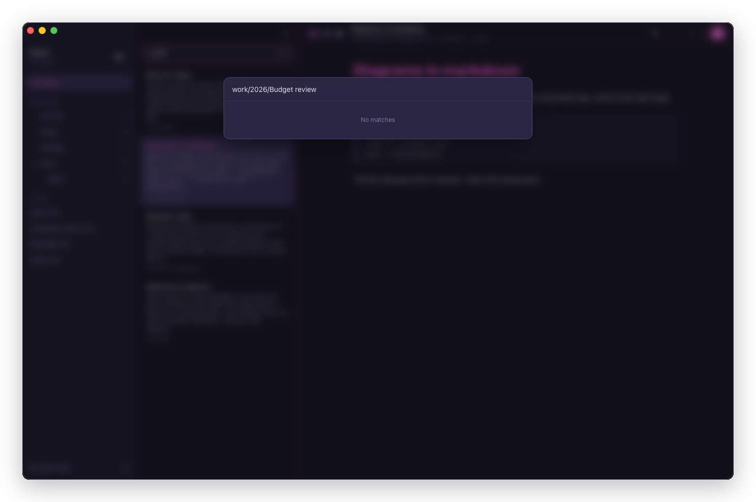 Searching note contents, with the list filtered to matches
