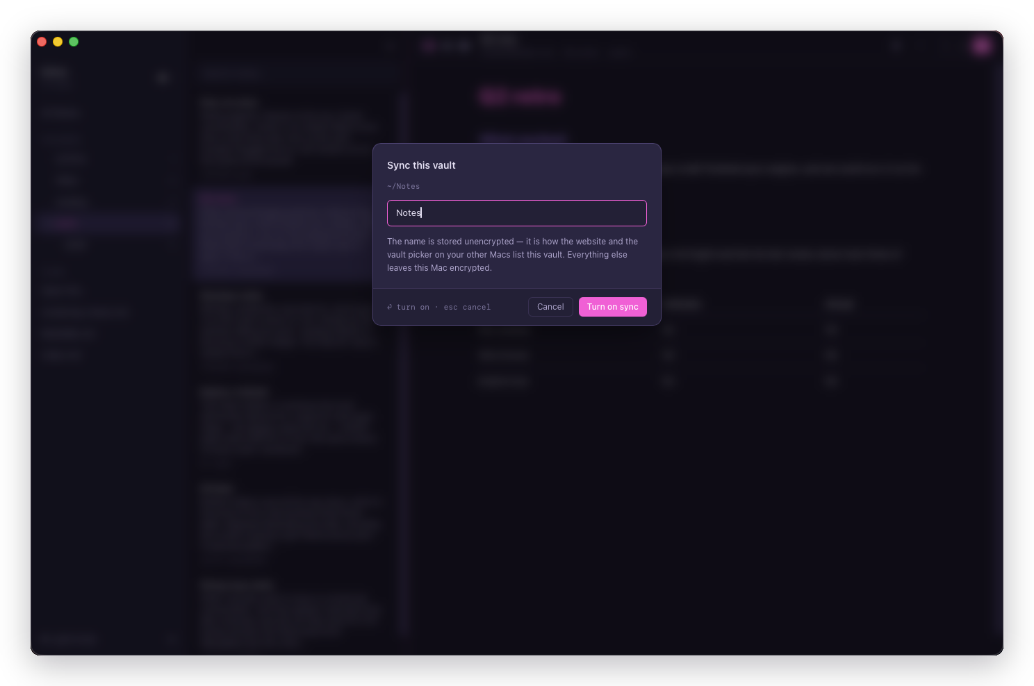 The Sync this vault prompt, asking for a name for the remote copy